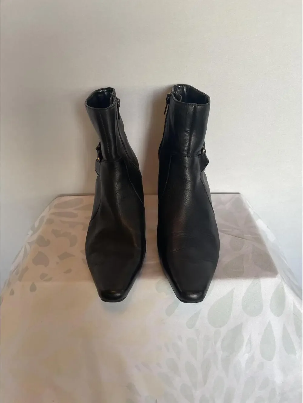 Anne Klein Black Leather iFlex Greta Ankle Boots Size 7.5 Stiletto Booties